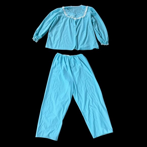 Vintage 1980s Womens Pajama Set Long Sleeve Top Elastic Waist Pants XLG Polyeste - Picture 2 of 7